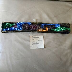 NWT Vintage Neiman Marcus Belt S Deadstock Beaded Sequin Multicolored Black